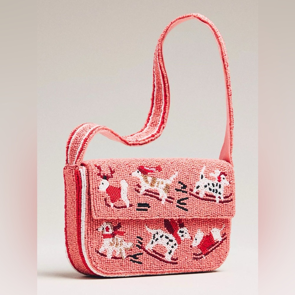 Anthropologie The Fiona Beaded Bag: Animal Edition Dogs with Sleds NWT